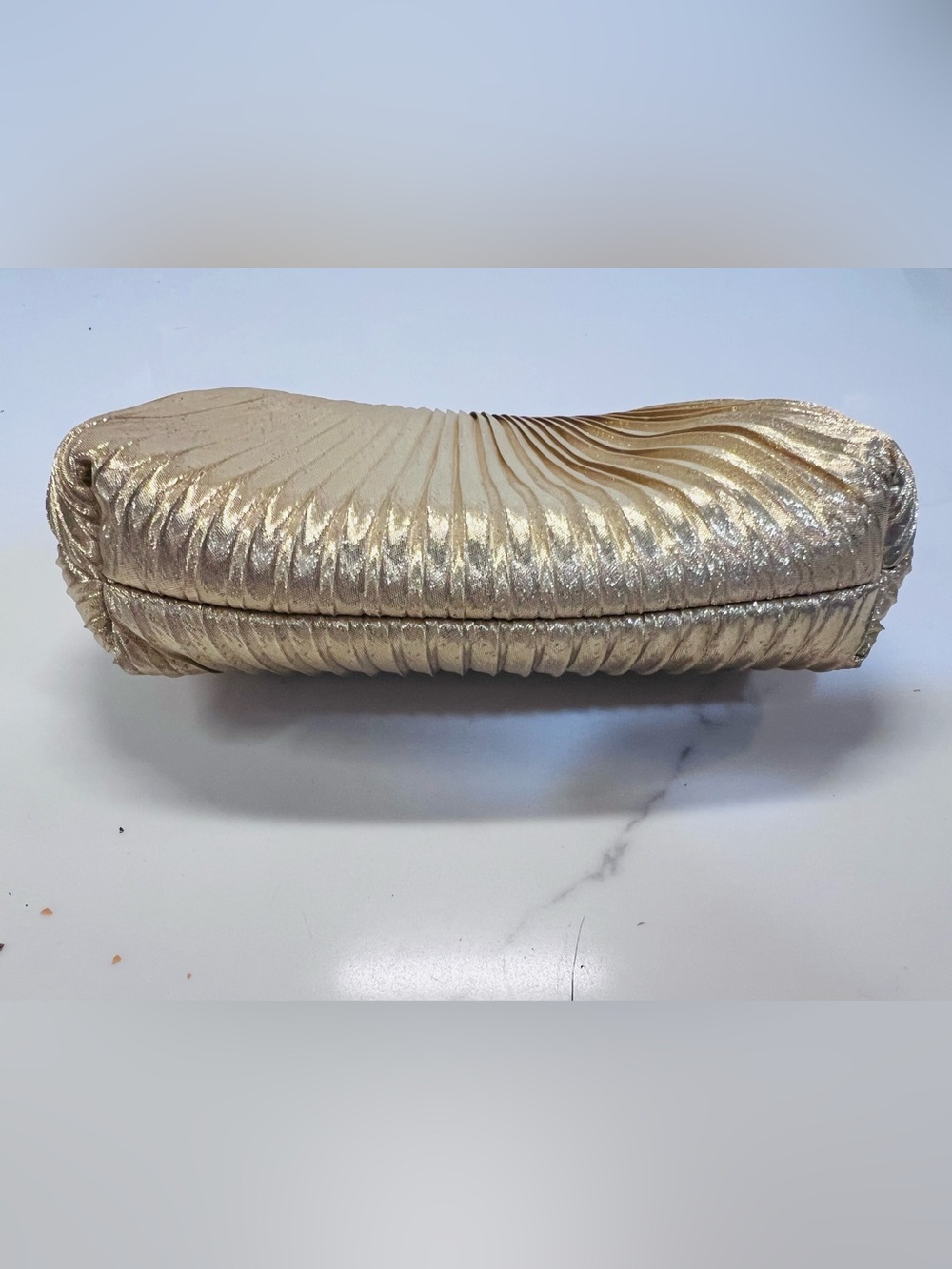 Vintage Women’s Gold Metallic Pleated Evening Bag Clutch w/ Strap - Picture 3 of 8